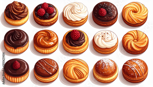 Thin Ink Doodles of Café Pastries for Bakery Packaging