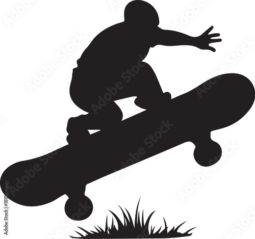 silhouette of a skateboarder jumping
