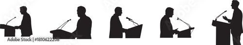 Public Speaking and Podium Speech Silhouette Vector Set