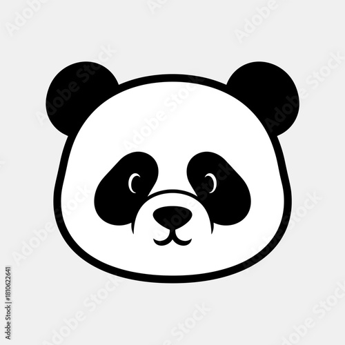 Minimalist cartoon panda face icon. Black and white vector drawing.
