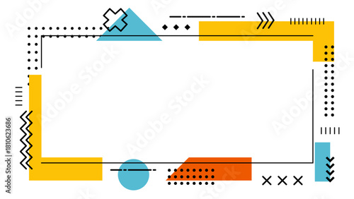 Memphis frame border for adding a pop of color and geometric flair to design projects like flyers, posters, social media graphics.