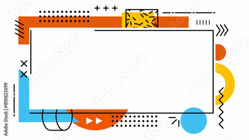 Memphis frame border with shapes and patterns, suitable for graphic design projects, invitations, social media posts, and branding materials.