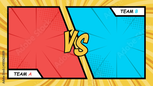 Versus comic frame with team a and team b, perfect for gaming websites, esports events promotions, and battle-themed presentations.
