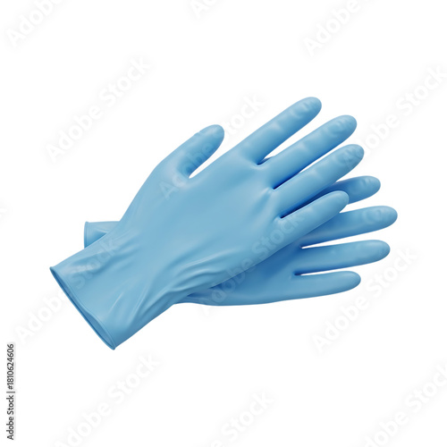 Realistic blue medical latex gloves for hygiene, protection, and safety equipment in healthcare and cleaning industries, isolated on a transparent background, png, cutout.