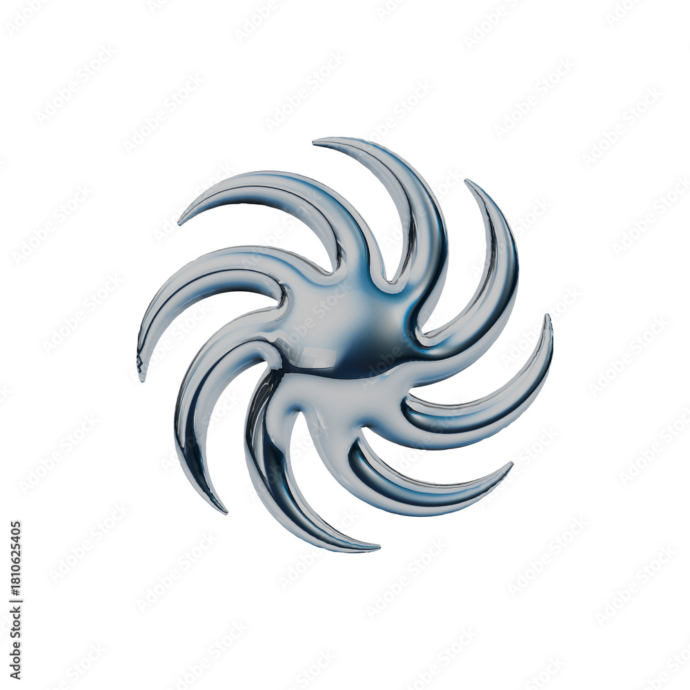 Obraz premium 渦のメタリック3Dアイコン。Y2Kスタイルのあしらいスタンプイラスト