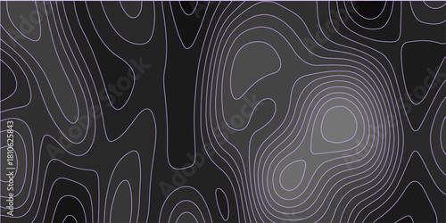 Abstract purple black background with Topographic line map pattern. abstract wavy and curved lines background. linear map. Dark seamless design. Bold tile able isolines pattern. Vector illustration.