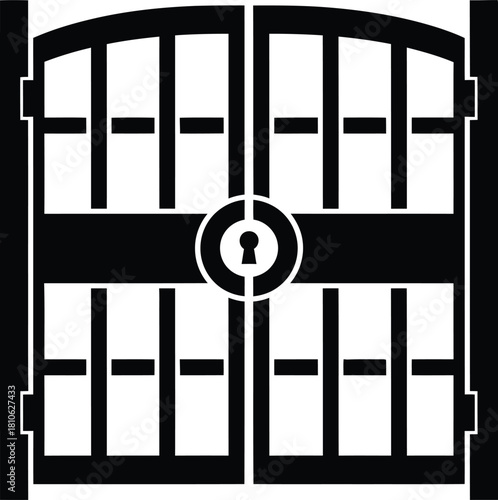 Ornate gate icon representing security entrance and barrier offering access to exclusive locations or protected areas