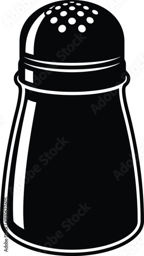 Monochrome salt shaker illustration with perforated top for easy seasoning black and white design