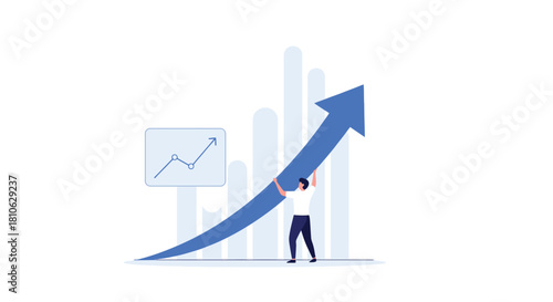 Business growth concept with a person holding a rising arrow graph