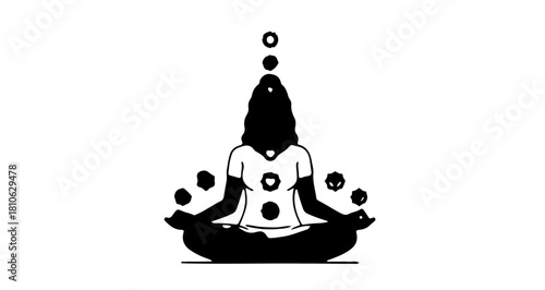 Mindfulness Meditation Character with Floating Chakra Symbols