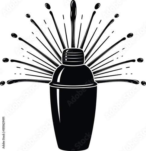 Cocktail shaker illustration with exploding splash effect for menu or bar design