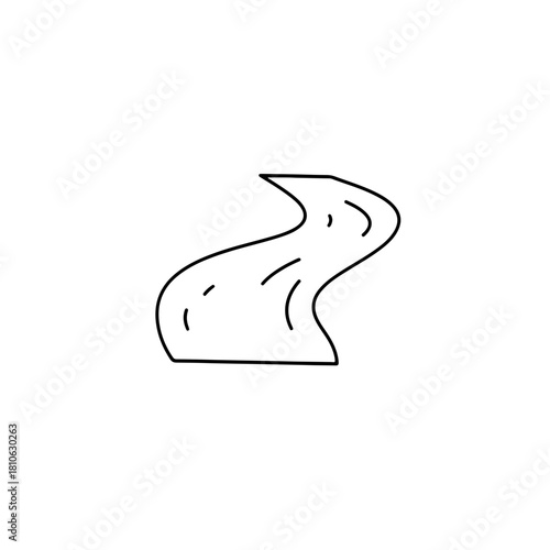 Simplified river bend form in soft rounded outline style, natural flow landscape element minimal vector illustration