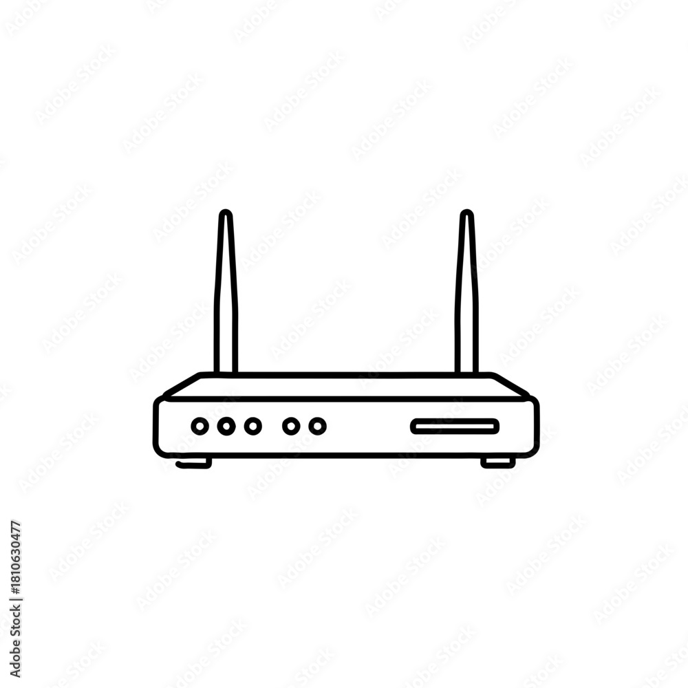 Obraz premium Dual-antenna wireless router minimal line vector illustration for broadband networking, stable internet access, and communication systems
