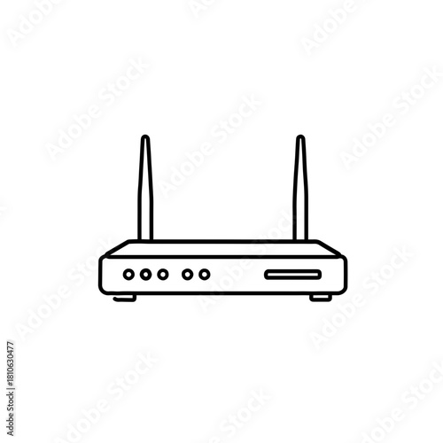 Dual-antenna wireless router minimal line vector illustration for broadband networking, stable internet access, and communication systems