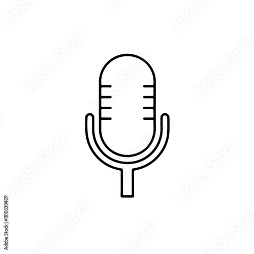 Simple microphone minimal line vector illustration for media speaking, audio recording equipment, and broadcast sound communication visuals