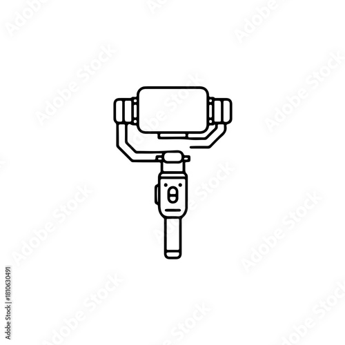 Smartphone gimbal stabilizer minimal line vector illustration for mobile filming, smooth camera movement and content creation setups