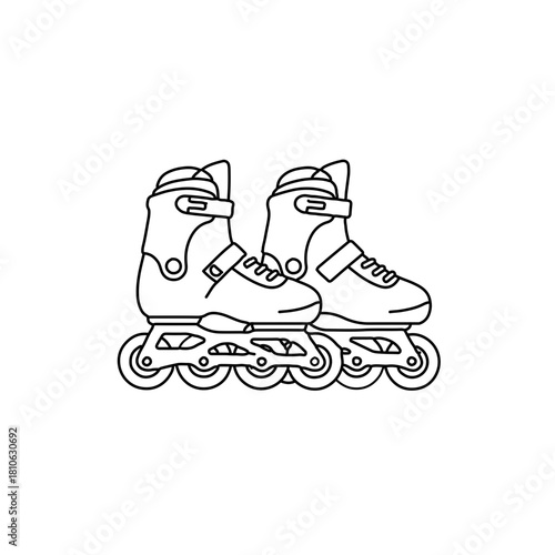 Pair of inline roller skates vector in clean black line illustration style for active sports, youth recreation, and outdoor fitness concepts