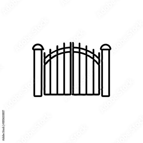 Ornamental wrought iron gate vector in elegant minimal line style for architectural entryways, estates, courtyards, and decorative fencing systems