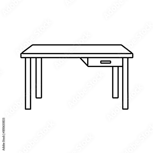 Office desk with drawer furniture outline workspace table clean minimal interior home office vector
