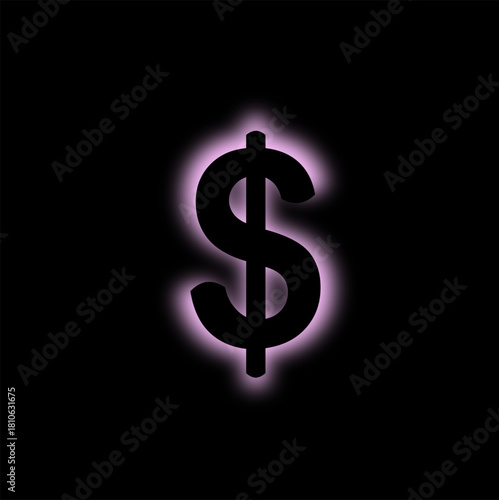 Neon-glow dollar symbol on black. Luxury dark money, finance, investment, future.