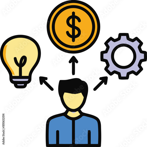 Vector Icon of Businessman Converting Idea into Profit