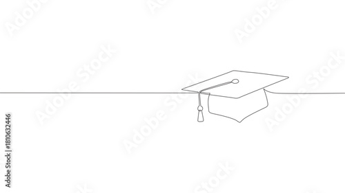 Single continuous line art graduation cap. Celebration ceremony master's degree academy graduate design one sketch outline drawing vector illustration art.