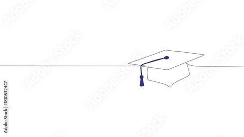 Single continuous line art graduation cap. Celebration ceremony master's degree academy graduate design one sketch outline drawing vector illustration art.