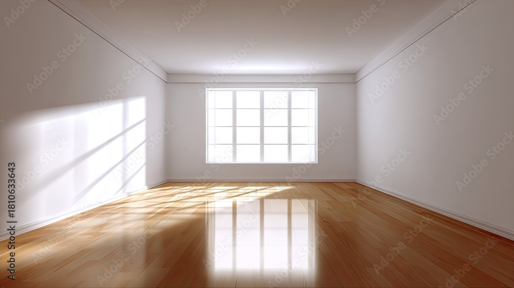Obraz premium Empty room with sunlight streaming through a window.