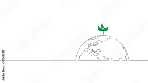 Single continuous line art growing sprout. Plant leaves seed grow soil seedling eco natural farm concept design one sketch outline drawing vector illustration art