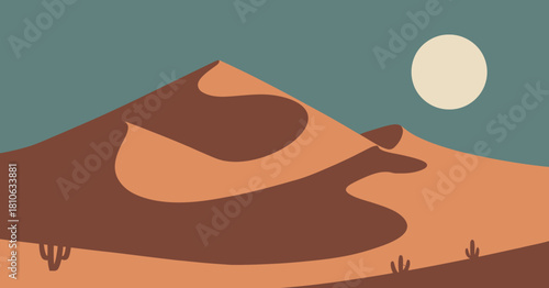 This image captures a serene desert landscape featuring rolling sand dunes and a radiant sun, embodying the beauty and tranquility of nature in a minimalist setting.