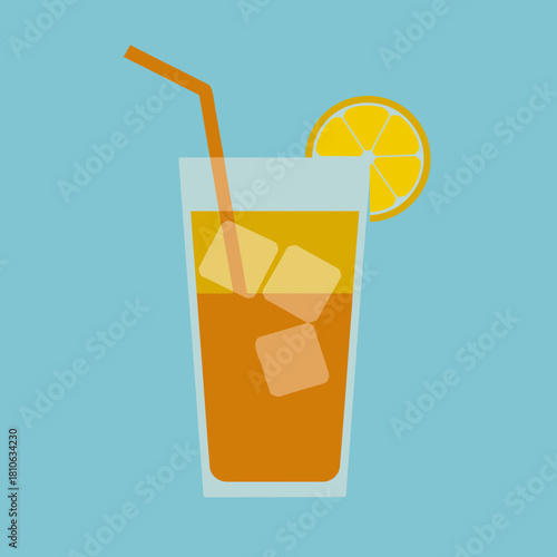 A cool glass of iced tea garnished with a fresh lemon slice and bright red straw, perfect for hot days, symbolizing relaxation and enjoyment during summer afternoons.