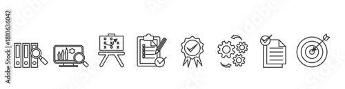 Assessment icon set icon vector illustration for education with icon of audit, analysis, plan, evaluation, quality, process, results and goal