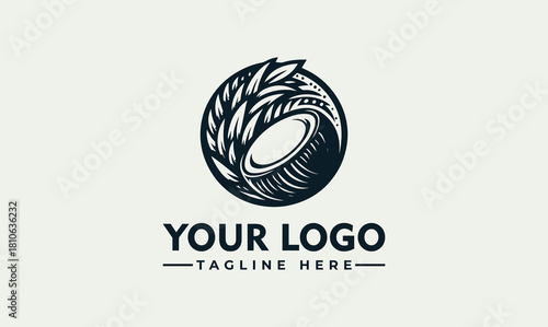 vector logo illustration of a vintage tire with wheat stalks, agriculture concept
