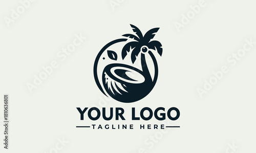 Coconut tree logo vector illustration, tropical paradise icon design