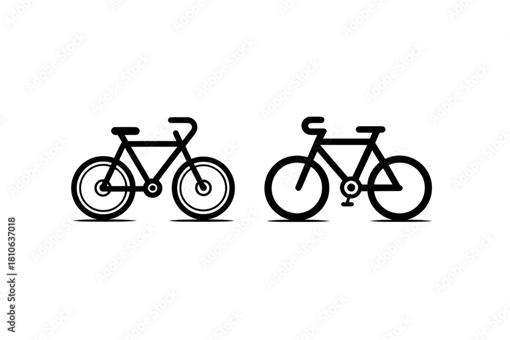 Fototapeta premium Minimalist Bicycle Icons Set Road Bike and City Bike Symbols for Cycling Sport Transportation.