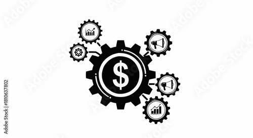 Financial gears and dollar sign representing business and money.