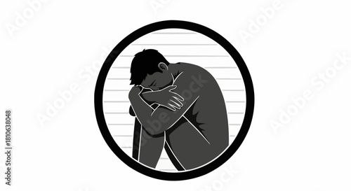 Depressed man sitting alone, head in knees, feeling sad and hopeless.