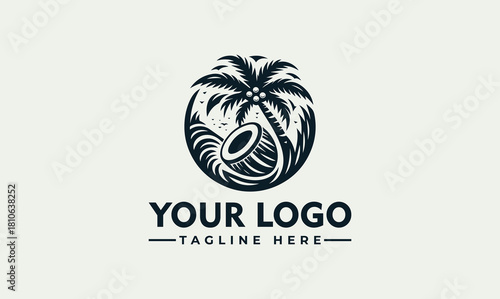 Tropical Beach Vector Logo Illustration of Coconut Palm Tree
