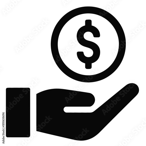 hand with dollar coin, simple vector illustration representing money payment, financial support, income concept, business investment, savings management, and modern economic transaction design element