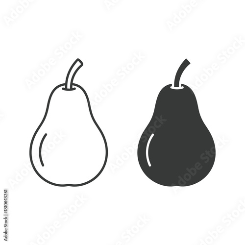 Pear icon set, outline and glyph style, isolated on