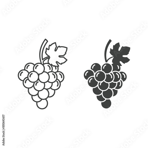 Two bunches of grapes in black and white isolated on