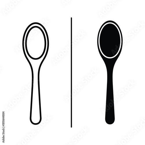 Outline and filled spoon icon set, isolated on
