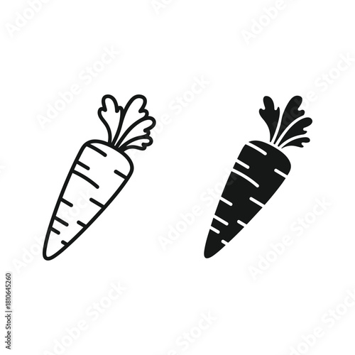 Outline and solid black carrot icons isolated on