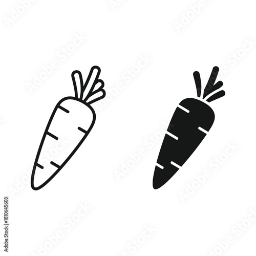 Carrot icon set, outline and filled versions, healthy vegetable food symbol