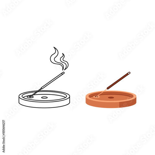 Two incense sticks in a holder, one outline and one filled, isolated on
