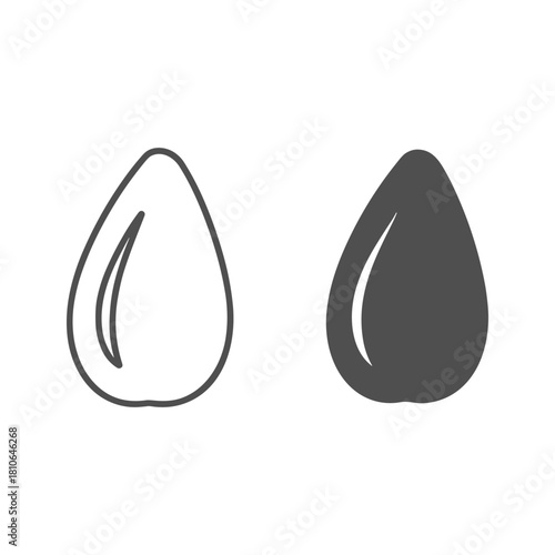 Two almond seed icons, one in outline and one in solid, isolated on