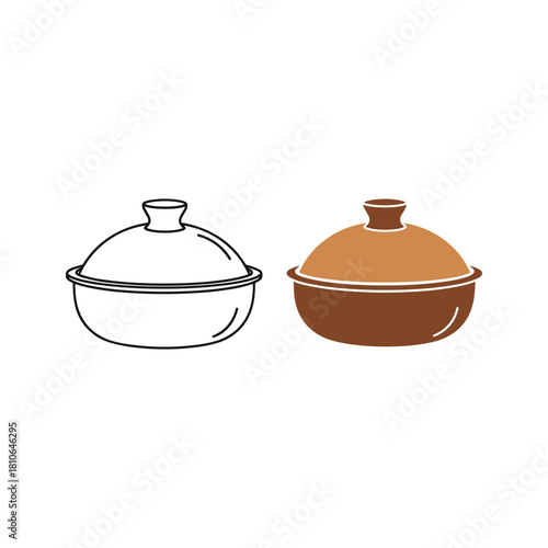 Ceramic cooking pot or casserole dish icon set, isolated on