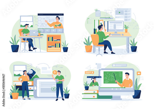 Online Learning Illustration banners, home schooling