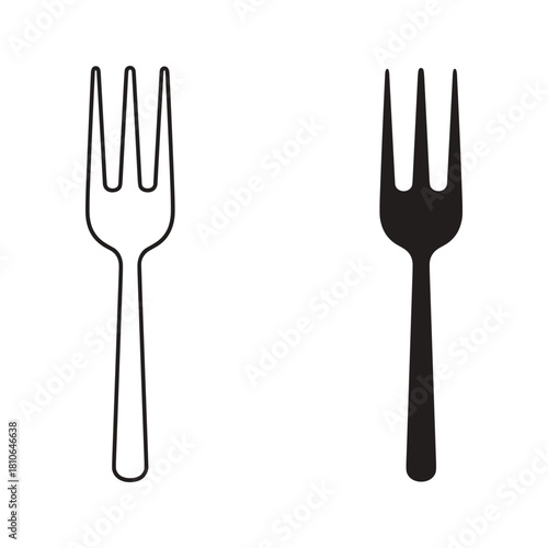 Two fork icons, one outlined and one filled, isolated on