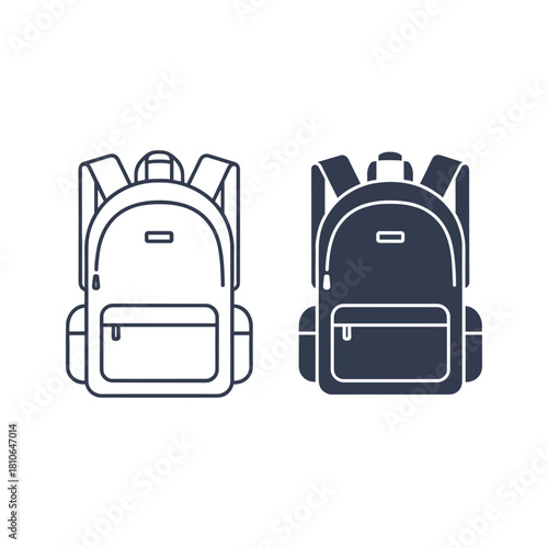 Backpacks, one outline and one solid, for travel, school, and outdoor adventure